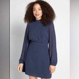 ModCloth Navy Blue Long Sleeve Mock Neck Dress Size 8 NWT